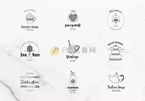 美食Logo预制标志套装餐厅咖啡蛋糕模板矢量AI/PDF/EPS