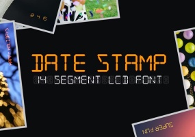 Date Stamp 英文无衬线装饰胶片数字时钟照片日期印记LCD复古